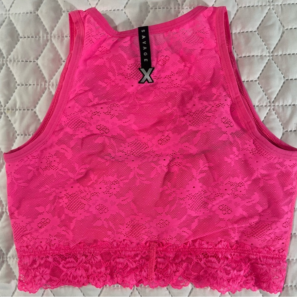 Savage X Fenty Hot Pink Lace Mesh Crop Top Bralette Size Small 4-6 NWOT - Picture 4 of 8